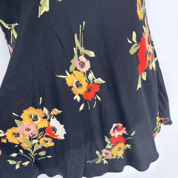 Free People Neon Garden Floral Mini Dress Sz 4 Black Multi Short Sleeve V-Neck - Picture 4 of 12